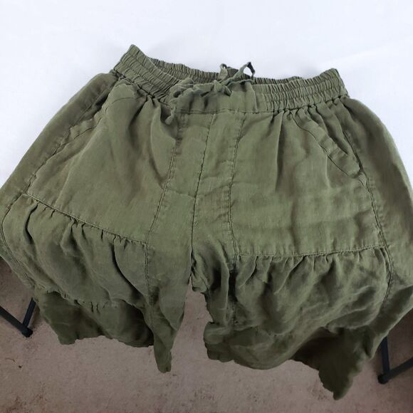Wide Leg Cropped Linen Pants Green Tiered Drawstring Boho Beach Vacation - Picture 8 of 11